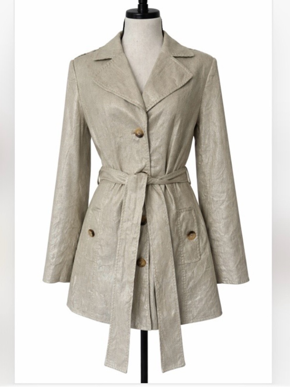 Linen Cotton Blend Metallic Spring Trench Coat Chic Classic Statement